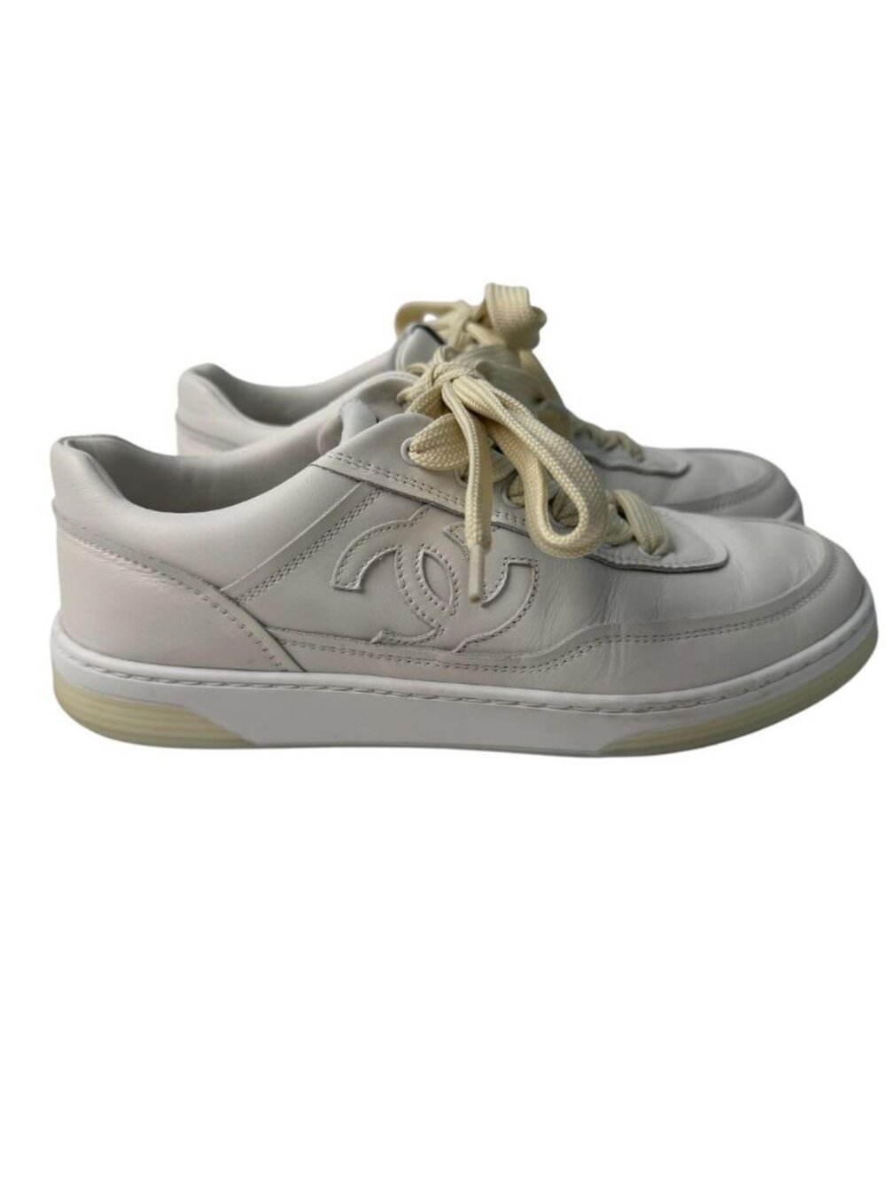 Chanel CC Logo Leather Sneakers - Picture 3 of 13